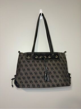 Y2K Dooney & Bourke Signature DB Handbag Purse Gray Canvas Black Leather Trim